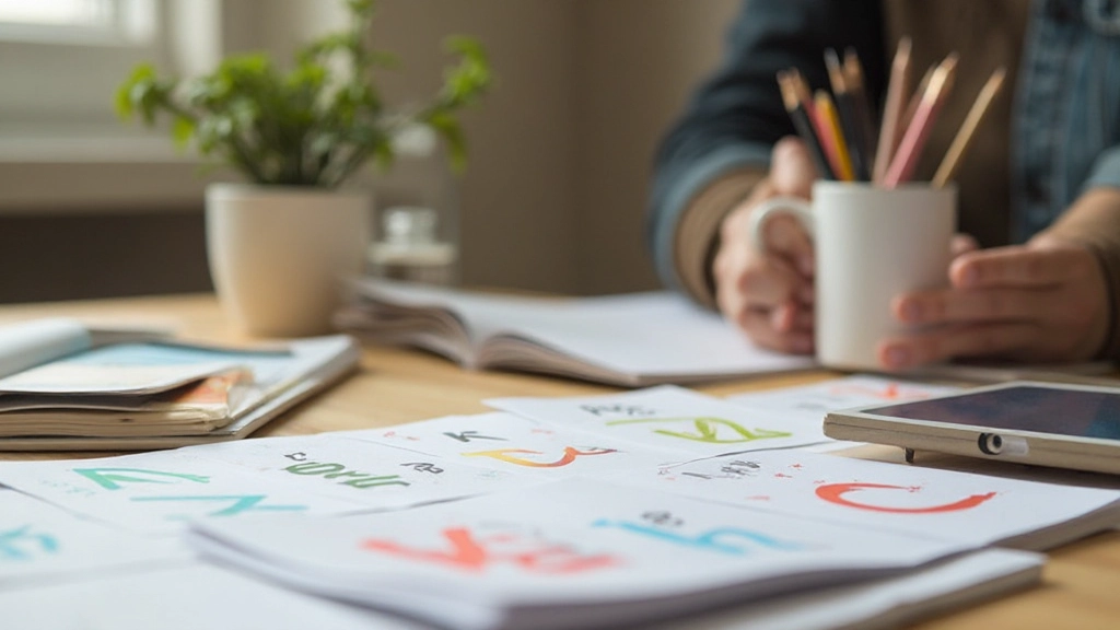 Foto van Nederlandse woordenschat flashcards en leermateriaal, georganiseerd en kleurrijk, studiomgeving