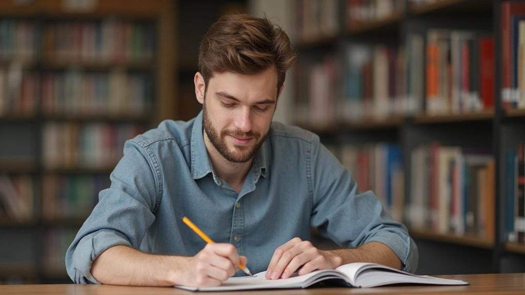 Nederlandse student die Nederlands studeert met boeken op bibliotheek