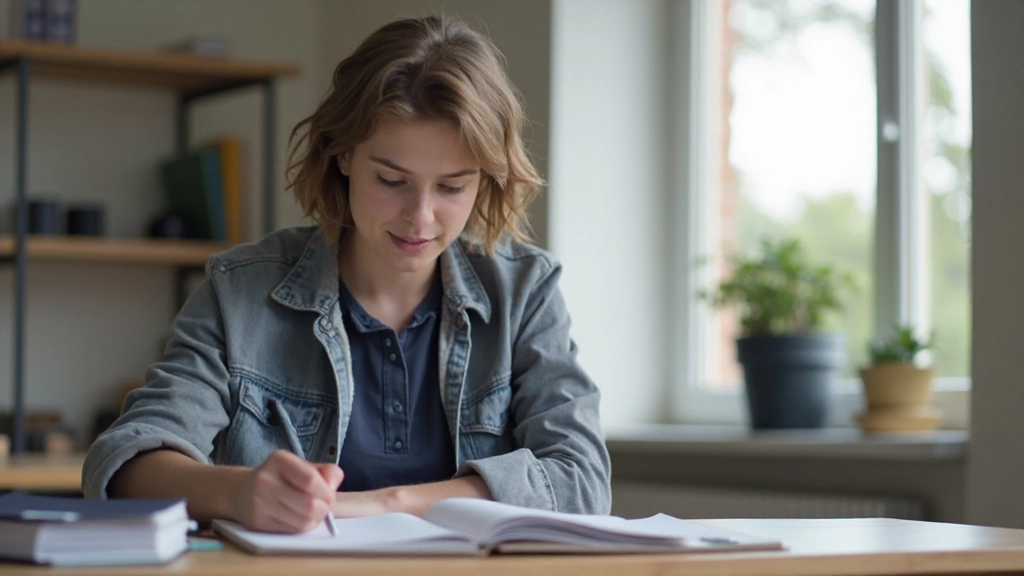 Professionele foto van Nederlandse klaslokaal met student die Nederlands studeert