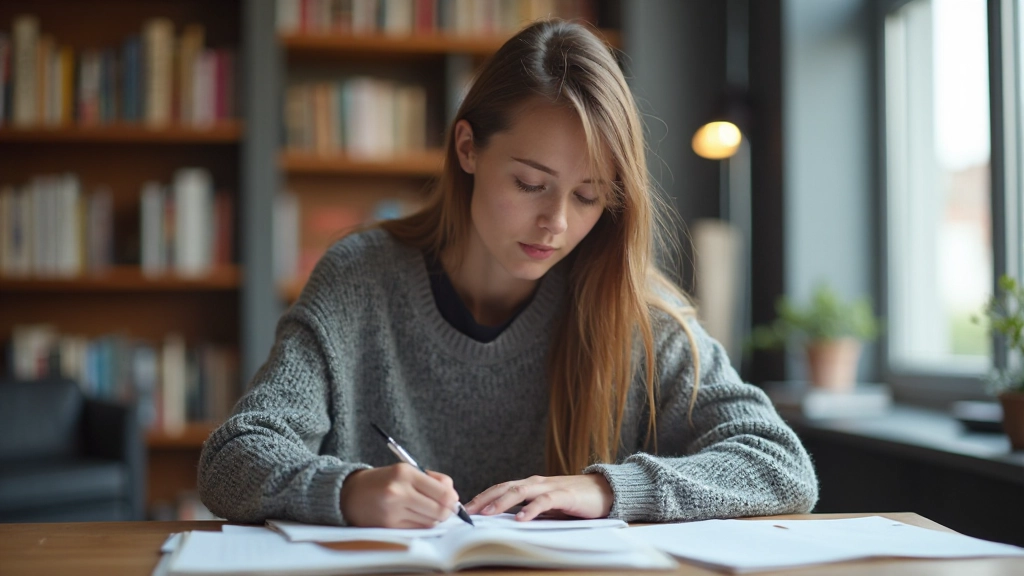 Student bestudeert Nederlands boek met aantekeningen in modern leercentrum