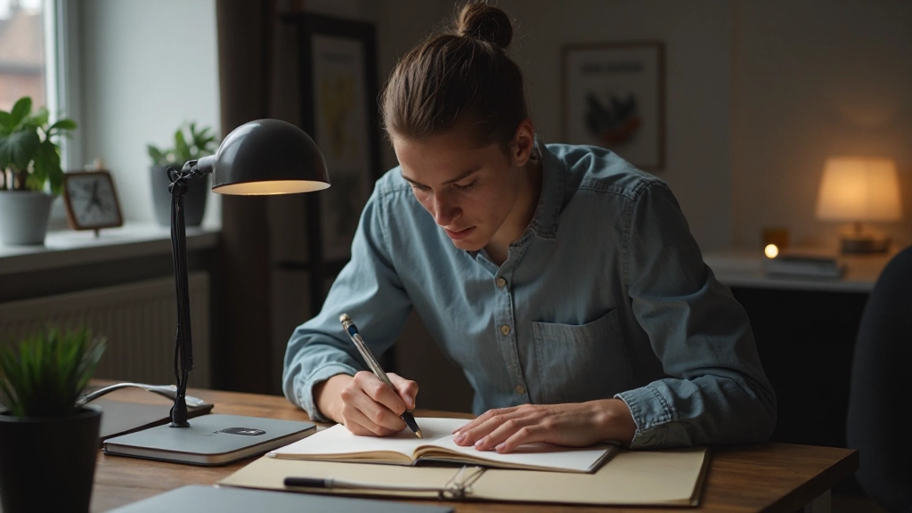 Student die Nederlands schrijfvaardigheid oefent met pen en papier