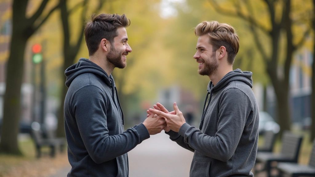 Vrienden die elkaar groeten met 'Hoi' in een Nederlands park